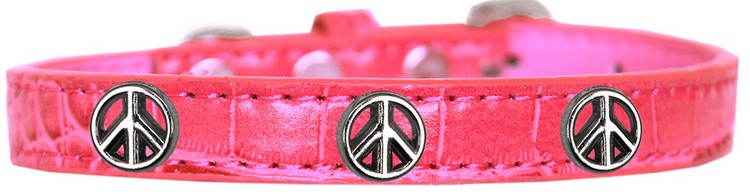 Peace Sign Widget Croc Dog Collar Bright Pink Size 12